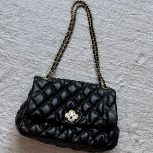 Quilted Black Shoulder Bag with Chain Strap
